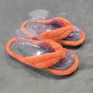 Isotoner Womens Orange Terry Cloth Flip Flop Spa Slippers Size 8.5-9 Grey Sole